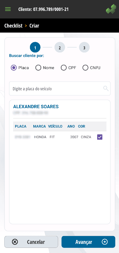 Primeira etapa do checklist