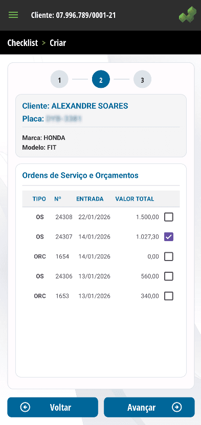 Segunda etapa do checklist